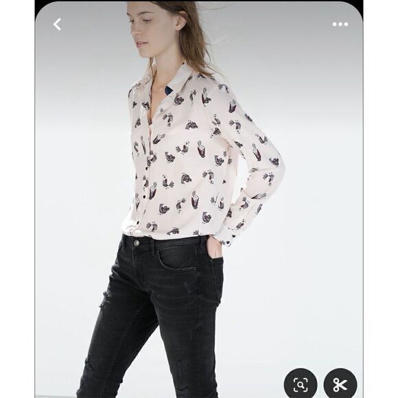 Zara xs bird print button front long sleeve top - Picture 7 of 7